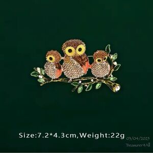 Owl Brooch with Crystals Silver Tone Animal Pin New Without Tags Gift Jewelry